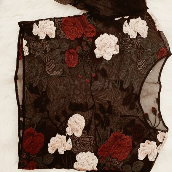 Tops - Floral Embroidered Sheer Top